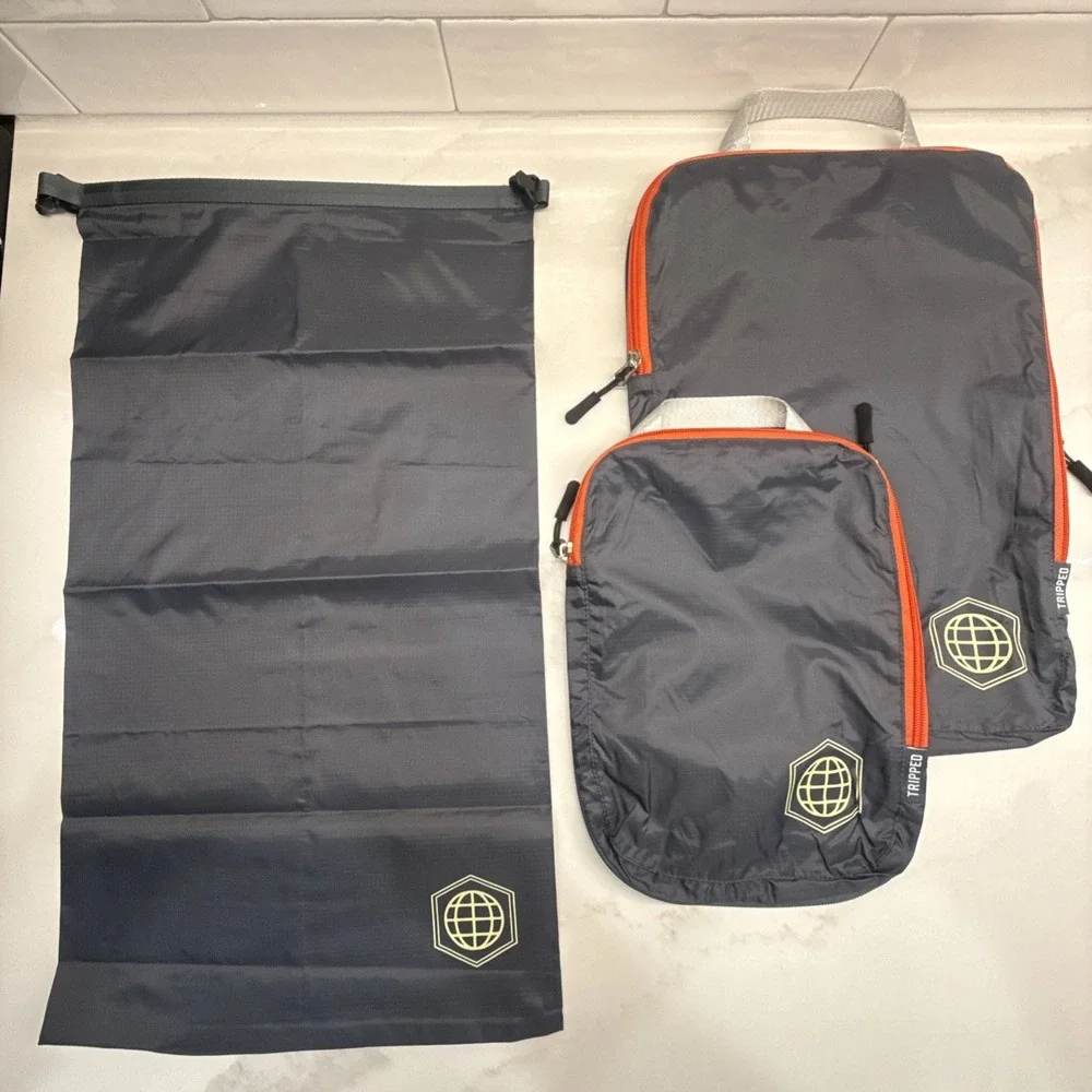Tripped Travel Gear Packing Cubes – Set of 3 – Includes Soiled Bag - Blue/Orange